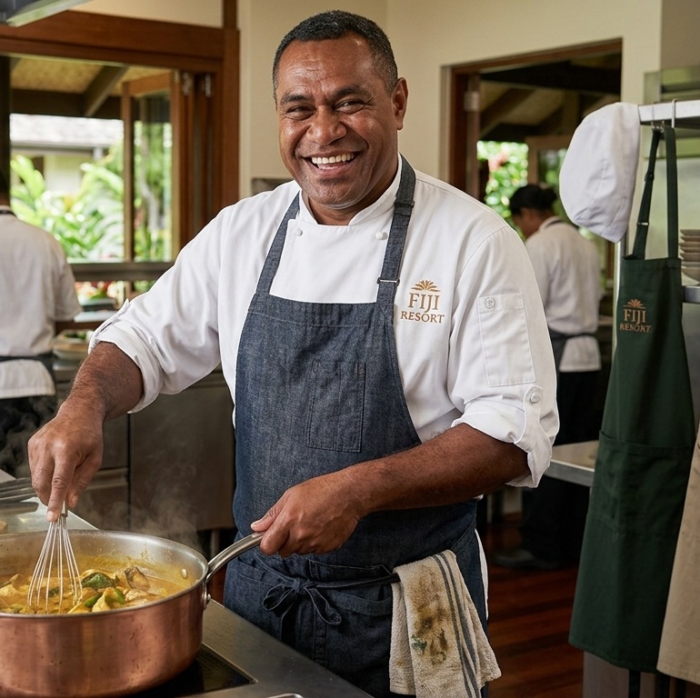 Chef wearing a white chef uniform and hat